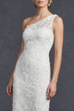 Vestido de novia largo de funda de un solo hombro con apliques