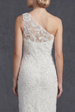 Vestido de novia largo de funda de un solo hombro con apliques