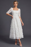 Vestido de novia maxi bohemio con cuello cuadrado blanco blanco con brillantes contas