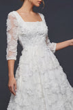 Vestido de novia maxi bohemio con cuello cuadrado blanco blanco con brillantes contas