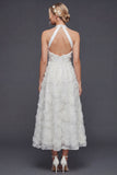 Vestido largo de novia Halter A Line Flores 3D Blancas