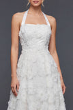 Vestido largo de novia Halter A Line Flores 3D Blancas