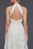 Vestido largo de novia Halter A Line Flores 3D Blancas