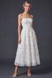 Vestido de novia largo blanco A Line sin tirantes con flores 3D