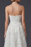 Vestido de novia largo blanco A Line sin tirantes con flores 3D