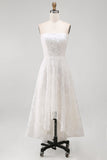Vestido de novia blanco sin tirantes High-Low A Line con flores 3D