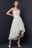Vestido de novia blanco sin tirantes High-Low A Line con flores 3D