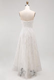 Vestido de novia blanco sin tirantes High-Low A Line con flores 3D