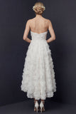 Vestido de novia blanco sin tirantes High-Low A Line con flores 3D