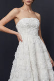 Vestido de novia blanco sin tirantes High-Low A Line con flores 3D