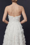 Vestido de novia blanco sin tirantes High-Low A Line con flores 3D