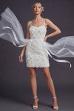 Vestido de novia corto con Bodycon 3D Flores 3D con tirantes cortos y serpentina