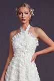 Vestido largo de novia blanco A Line Halter 3D