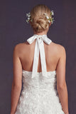 Vestido largo de novia blanco A Line Halter 3D