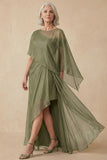 Dusty Sage Línea A Vestido Convertible asimétrico de madre de la novia con fular