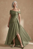 Dusty Sage Línea A Vestido Convertible asimétrico de madre de la novia con fular