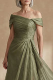 Dusty Sage Línea A Vestido Convertible asimétrico de madre de la novia con fular
