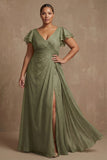 Vestido de Madre de la Novia de la línea Sage Sage Talla Mayor A con mangas aleteadas y abertura