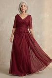 Vestido de madre de la novia de cuello en V rojo de cuello en V