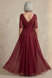 Vestido de madre de la novia de cuello en V rojo de cuello en V