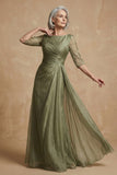 Vestido largo de madre de novia de Salvia de Salvia Arrugado en línea