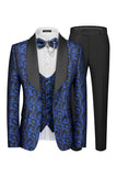 Trajes de baile de fin de curso Jacquard de 3 piezas azules con solapa de un botón