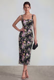 Vestido midi multifloral de cuello cuadrado con encaje en la espalda