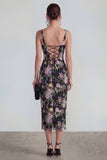 Vestido midi multifloral de cuello cuadrado con encaje en la espalda