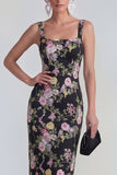 Vestido midi multifloral de cuello cuadrado con encaje en la espalda