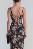 Vestido midi multifloral de cuello cuadrado con encaje en la espalda
