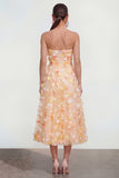 Vestido Midi Champagne Strapless A Line con flores 3D