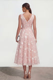 Vestido midi floral midi de escote en V lila con lazo