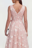 Vestido midi floral midi de escote en V lila con lazo