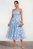 Vestido floral lila midi A-Line sin tirantes con bolsillos