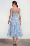 Vestido floral lila midi A-Line sin tirantes con bolsillos