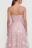 Vestido floral lila midi A-Line sin tirantes con bolsillos