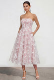 Vestido floral lila midi A-Line sin tirantes con bolsillos