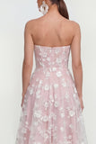 Vestido floral lila midi A-Line sin tirantes con bolsillos
