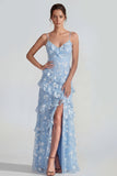 Vestido largo floral lila Shearh con tirantes finos y volantes