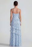 Vestido largo floral lila Shearh con tirantes finos y volantes