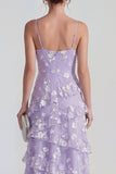 Vestido largo floral lila Shearh con tirantes finos y volantes