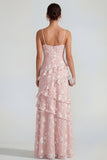 Vestido largo floral lila Shearh con tirantes finos y volantes