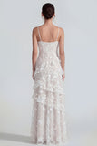Vestido largo floral lila Shearh con tirantes finos y volantes