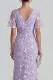 Vestido largo floral de manga corta funda azul con abertura