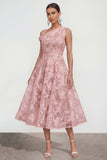 Vestido rosa midi floral midi de un solo hombro