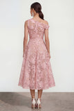 Vestido rosa midi floral midi de un solo hombro