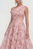 Vestido rosa midi floral midi de un solo hombro