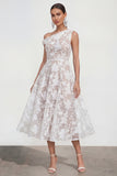 Vestido rosa midi floral midi de un solo hombro