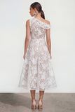 Vestido rosa midi floral midi de un solo hombro