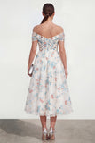 Vestido midi multifloral blanco A Line, de hombros